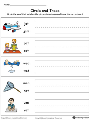 Build vocabulary, learn phonics and practice writing with this ET Word Family worksheet.