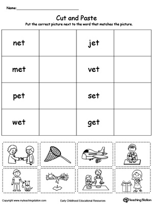 Learn word definition and spelling with this ET Word Family Match Picture with Word worksheet.