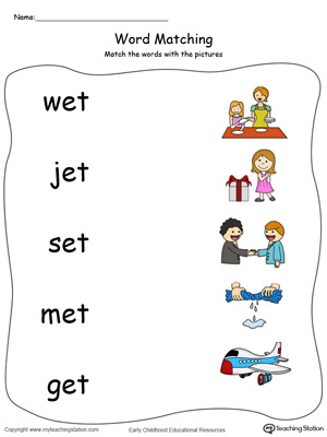 ET Word Family Picture Match in Color. Identifying words ending in  –ET by matching the words with each picture.