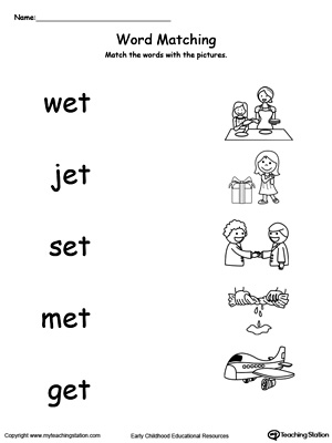 ET Word Family Picture and Word Match. Identifying words ending in  –ET by matching the words with each picture.