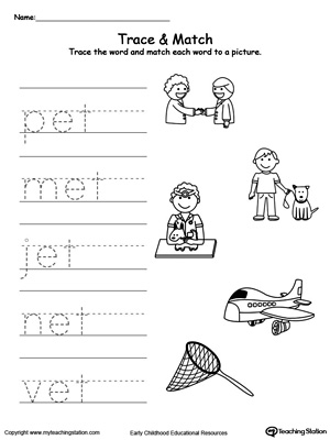 Write short words and identify sounds in this ET Word Family printable worksheet.