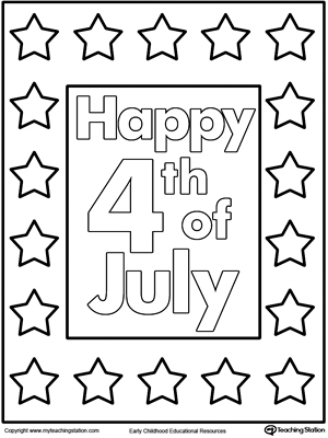 Happy 4th of July Poster Coloring Page