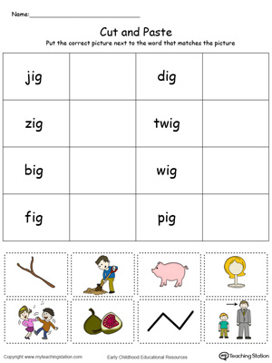 Learn word definition and spelling with this IG Word Family Match Picture with Word in Color worksheet.