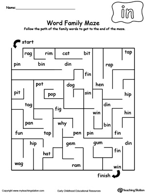 IN Word Family Maze