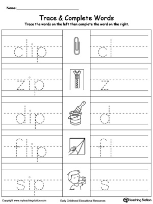 Trace then write the words themselves in this IP Word Family Trace and Write printable worksheet.