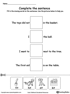 Complete the IT Word Family sentence in this printable worksheet.