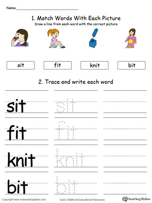 Identify, trace and write words in this IT Word Family printable worksheet in color.
