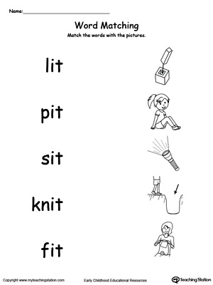 IT Word Family Picture Match. Identifying words ending in  –IT by matching the words with each picture.