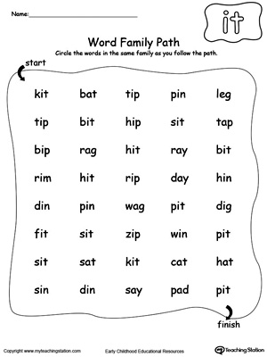 Find and circle words in this IT Word Family path printable worksheet.
