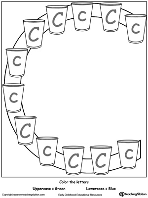Practice identifying the uppercase and lowercase letter C in this preschool reading printable worksheet.