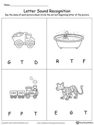 Practice recognizing the alphabet letter T sound in this picture match printable worksheet.