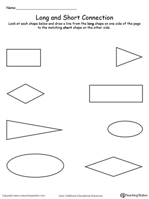 Teach the concept of length (long and short) to your preschooler with this Long and Short Shape Connection printable worksheet.