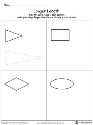Teach the concept of length (long and short) using this Longer Length printable worksheet.
