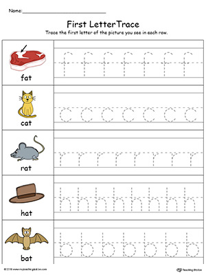 Lowercase Letter Tracing: AT Words in Color