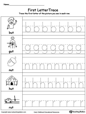 UT word family lowercase letter tracing. Practice writing lowercase letters in this printable worksheet.