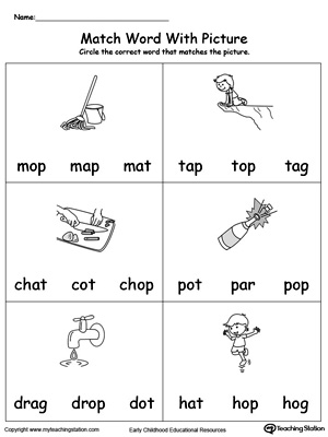 Match Word with Picture: OP Words. Identifying words ending in  –OP by matching the words with each picture.