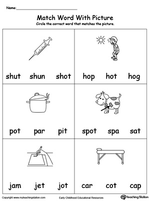 Match Word with Picture: OT Words. Identifying words ending in  –OT by matching the words with each picture.