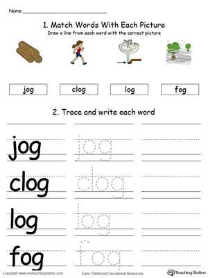 Identify, trace and write words in this OG Word Family printable worksheet in color.