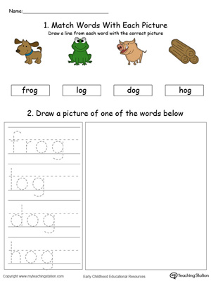 Practice drawing, tracing and identifying the sounds of the letters OG in this Word Family printable.