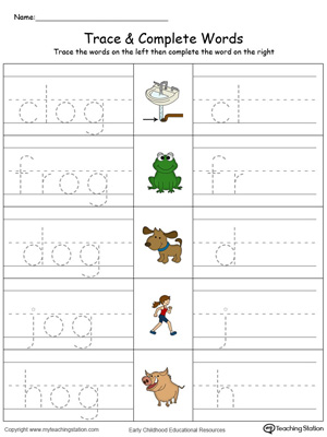 Trace then write the words themselves in this OG Word Family Trace and Write in Color printable worksheet.