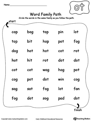 Find and circle words in this OT Word Family path printable worksheet.