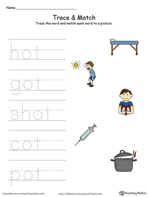 Match word with pictures in this OT Word Family printable worksheet in color.