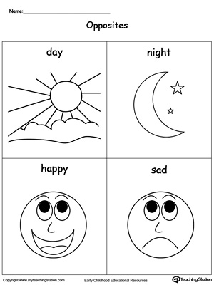 Opposites Flashcards: Day Night Happy Sad