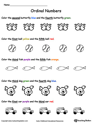 Practice recognizing the basic ordinal numbers with this picture worksheet.