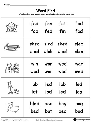 Match words using similar letter patterns with its picture in this ED Word Family printable worksheet.