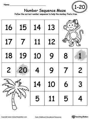 Practice Number Sequence With Number Maze 1-20