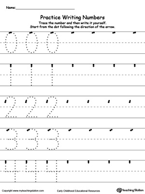 Preschool and kindergarten numbers worksheets. Learn how to count and write numbers 0-4 with these printable worksheet.