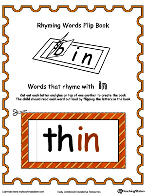 Use this Printable Rhyming Words Flip Book IN in Color to teach your child to see the relationship between similar words.