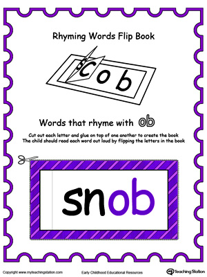 Use this Printable Rhyming Words Flip Book OB in Color to teach your child to see the relationship between similar words.
