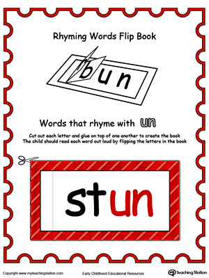 Use this Printable Rhyming Words Flip Book UN in Color to teach your child to see the relationship between similar words.
