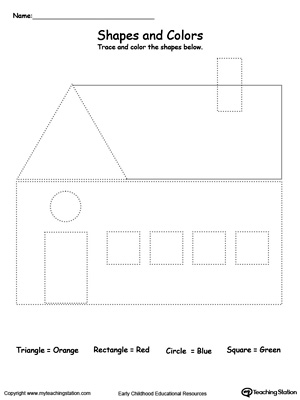 Practice fine motor skills while learning shapes with this Trace Shapes to Make a House printable worksheet.