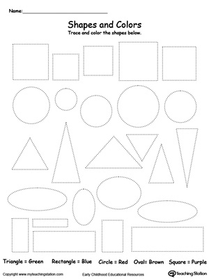 Practice fine motor skills while learning shapes with this Shapes and Color the Different Shapes printable worksheet.