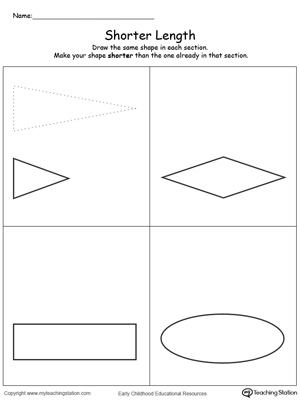 Teach the concept of length (long and short) using this Shorter Length printable worksheet.