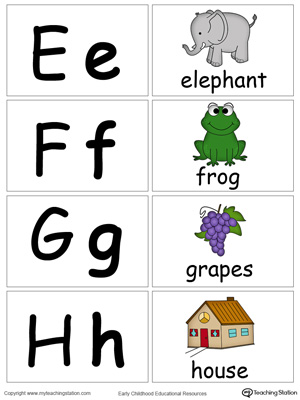 Small Alphabet Flash Cards for Letters E F G H | MyTeachingStation.com