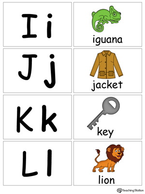 Small Alphabet Flash Cards for Letters I J K L