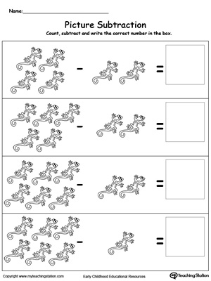 Subtraction Basics Using Pictures 1 to 6