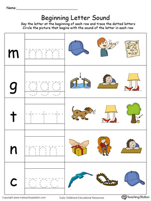 Match the beginning letter sounds and trace the words with this Trace and Match AP Word Family in Color worksheet.