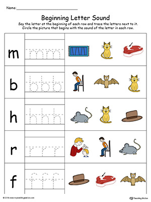 Trace and Match Beginning Letter Sound: AT Words in Color