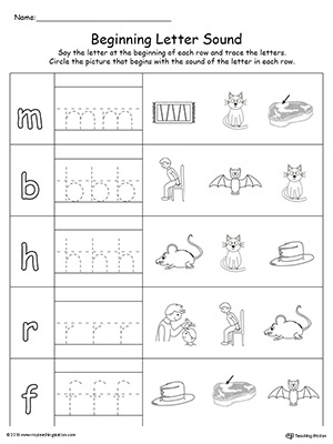 Trace and match the sounds and letters at the beginning of words with this Trace and Match AT Word Family worksheet.