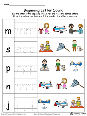 Trace and Match Beginning Letter Sound: ET Words in Color