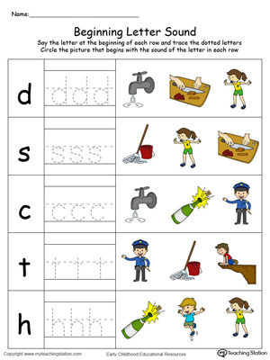 Trace and Match Beginning Letter Sound: OP Words in Color