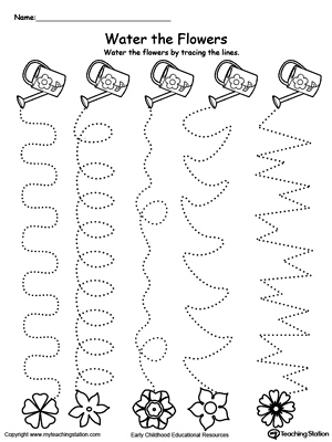 Trace the Line Pattern to Water the Flowers