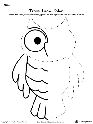 Trace And Draw Missing Lines To Make An Owl