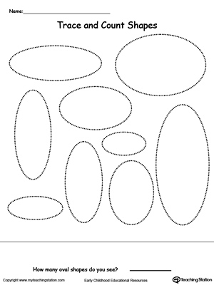 Oval shapes tracing and count printable worksheet.