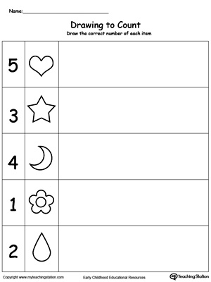 Practice drawing shapes and counting with this preschool math worksheet.