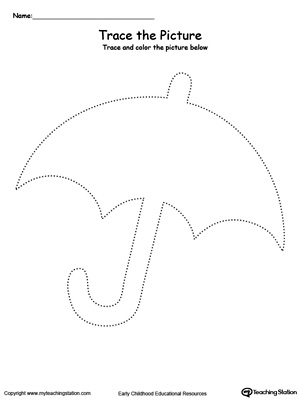 Practice fine motor skills with this umbrella picture tracing printable worksheet.